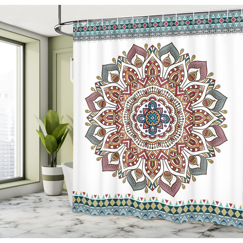 Ensemble de rideau de douche et crochets mandala, H 84 po x l 69 po
