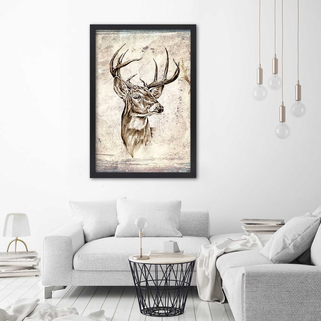 Gerahmter Kunstdruck Stag As If Hand-Painted