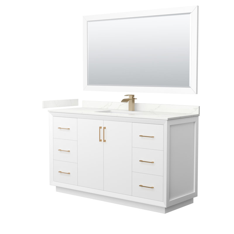 Strada 60'' W Single Vanity, Giotto Quartz, White, Brushed Nickel