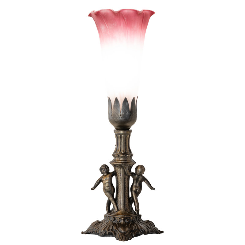 11" High Blue Tiffany Pond Lily Maidens Mini Lamp, Pink/White