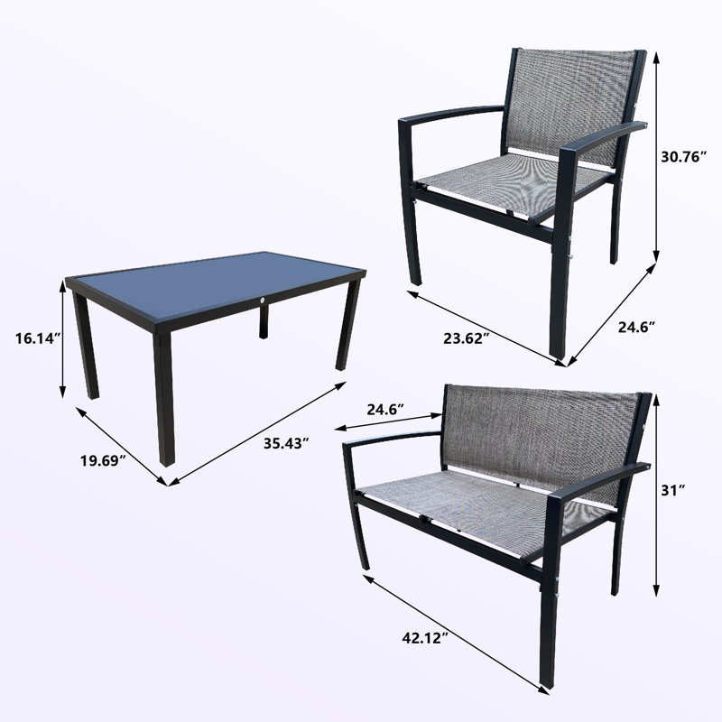 Yeraldy - Person Patio Conversation Set, Black