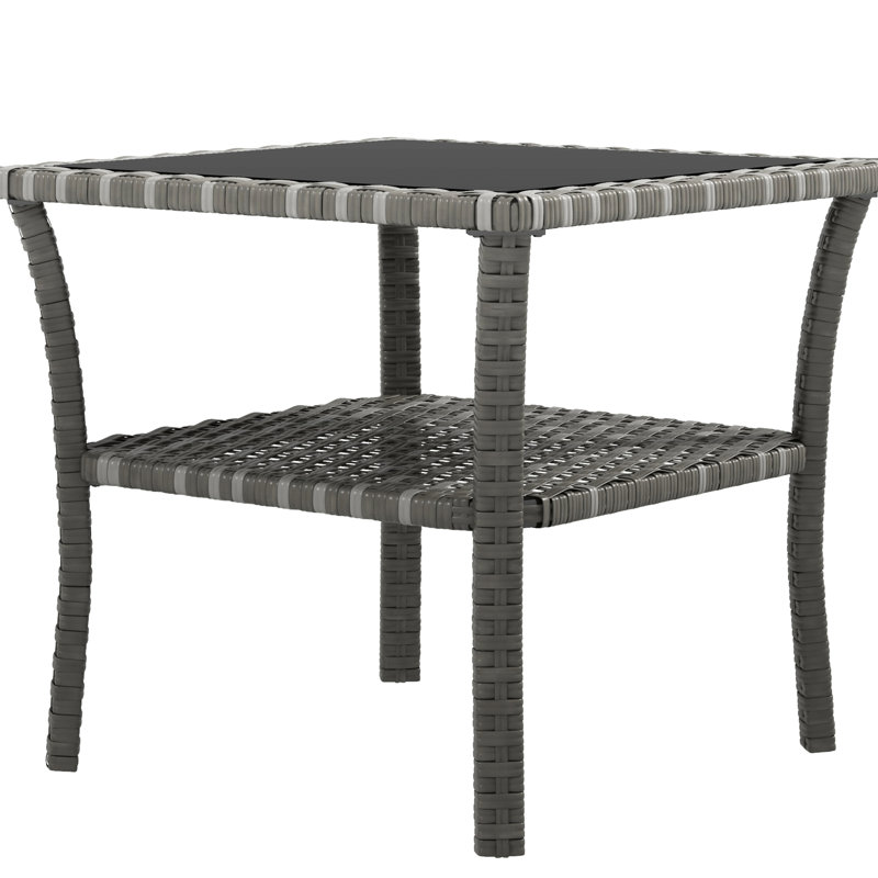 Square Patio End Table, Tempered Glass, Storage Shelf, Grey , Aluminum Frame 2 Outdoor Coffee Glass Top, Storage,