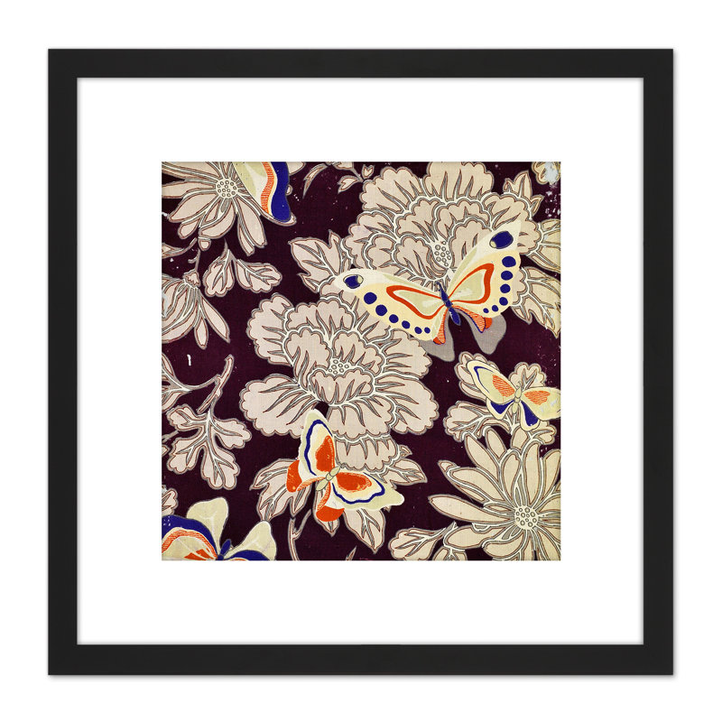 Fabric Pattern Design Butterflies Flowers - Single Picture Frame Painting