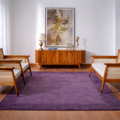Tapis écologiques tissés à la main en laine tissée à la main - Carré | Mauve | Design contemporain contemporain | High Pile | Tapis antidérapants épais faits à la main pour le salon