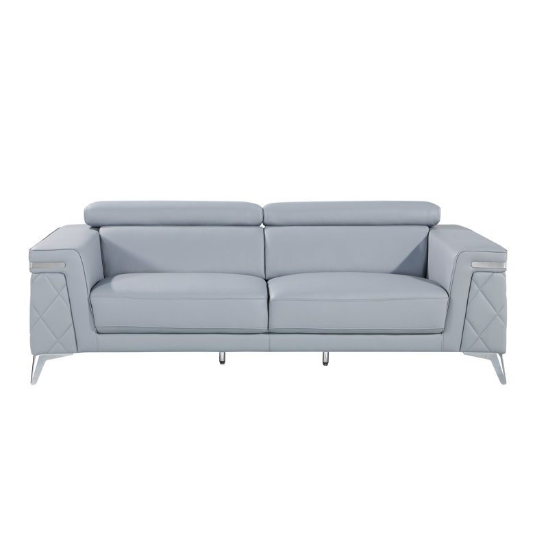 Canapé en cuir véritable à accoudoirs évasés de 89 po Bastow, Cuir véritable bleu