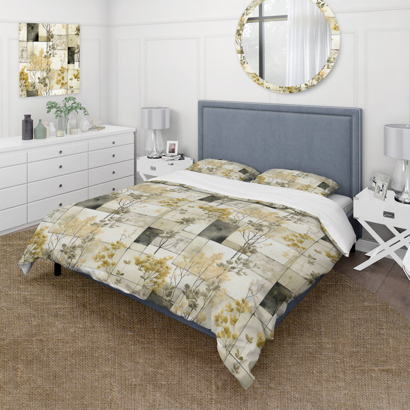 Ensemble de housse de couette Green Cubic Botanical Dreams I, Housse de couette pour très grand lit et 2 très
