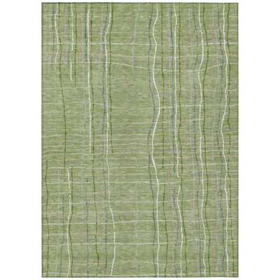 5' X 8' Green Ivory And Gray Striped Washable Indoor Outdoor Area Rug