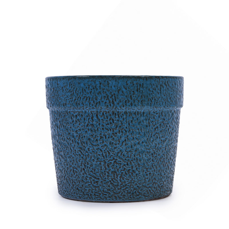 Ensemble de pots à fleurs en céramique fait à la main de 3, 15/12/9 pouces de diamètre, motif texturé bleu, pour plantes grasses et plantes d'intérieur, support de fenêtre et de bibliothèque, argile respirante