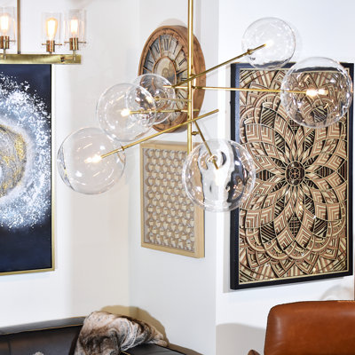 Inia Klare 6-Light Sputnik Chandelier In Antique Brass Finish With Clear Glass Spheric Shades And Adjustable Arms