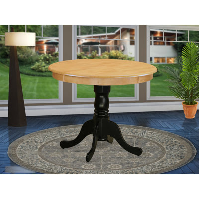 Antique Modern Dining Table - a Round Kitchen Table Top with Pedestal Base, Oak & Black
