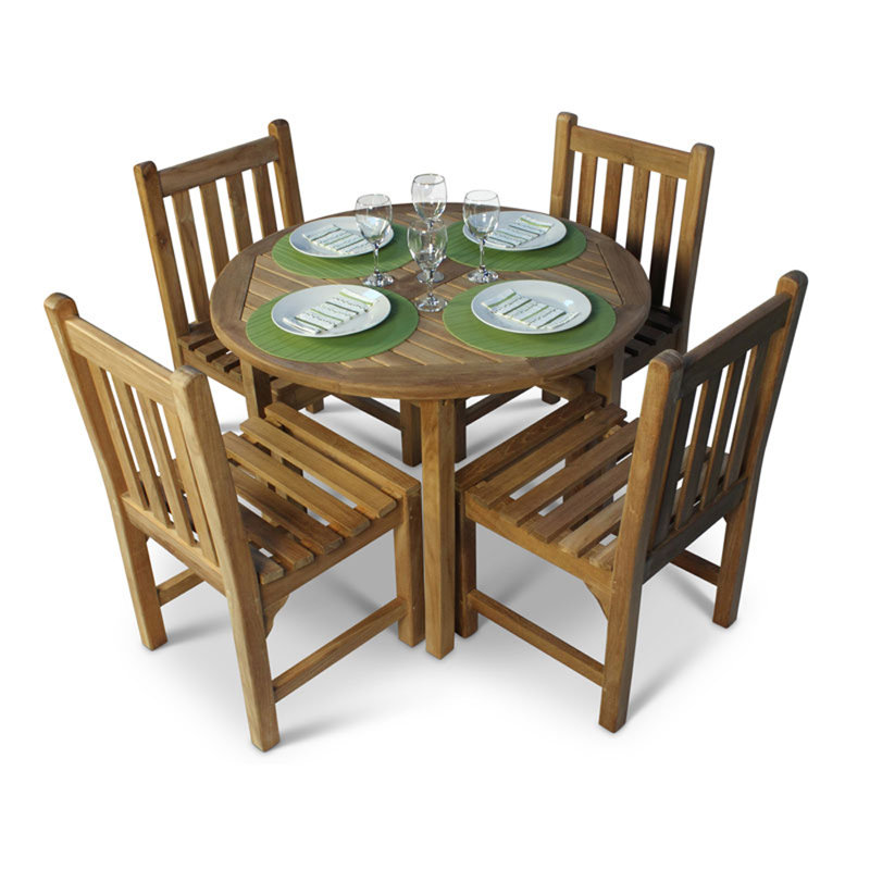 4 - Person Teak Wood Patio Dining Set with Round Table , Cushions Included