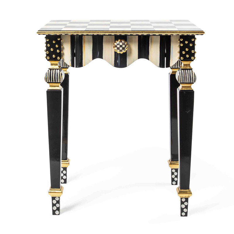 Black and White Birch Maple Side Table with Gold Accents