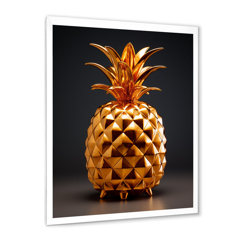 Golden Pineapple Impression II - Ananas, art mural, H 20 po x l 12 po x P 1 po, Cadre photo blanc