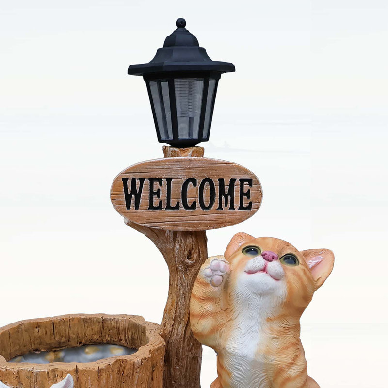 Charmante statue de jardinière pour chat avec un design expressif et une fabrication en résine durable