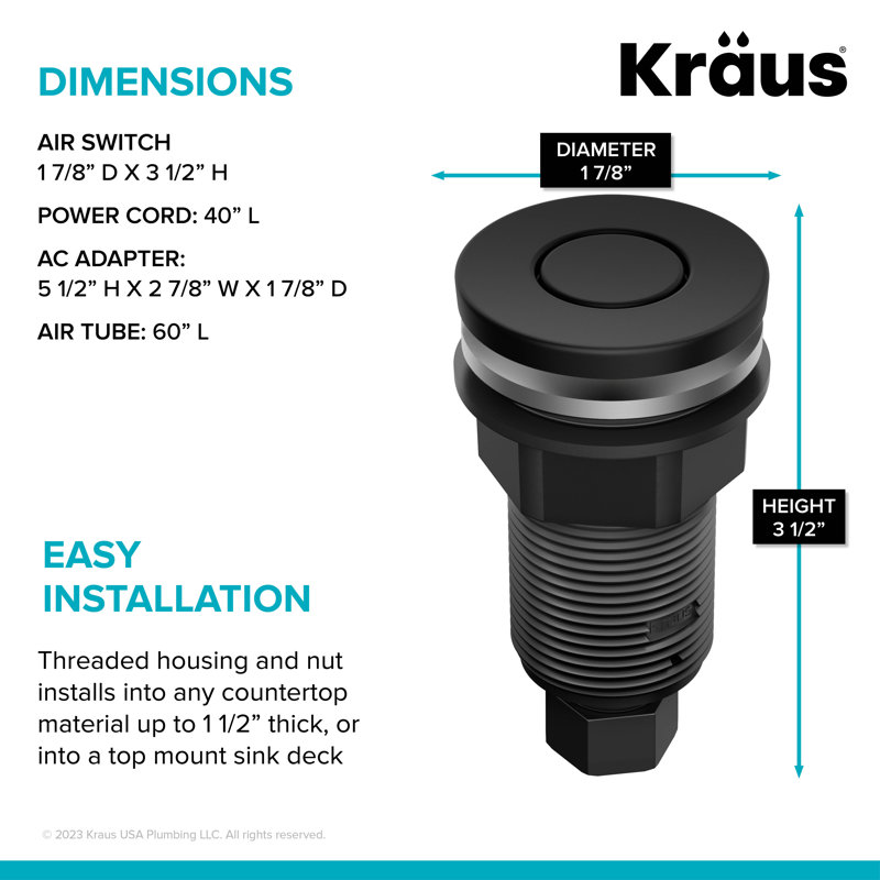 WasteGuard Stainless Steel Air Switch, Matte Black
