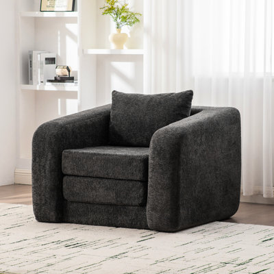 Lit convertible simple gris de 40 po avec accoudoirs arrondis, mousse confortable et coussin assorti pour chambre à coucher imperméable et antidérapant, salon à haute densité
