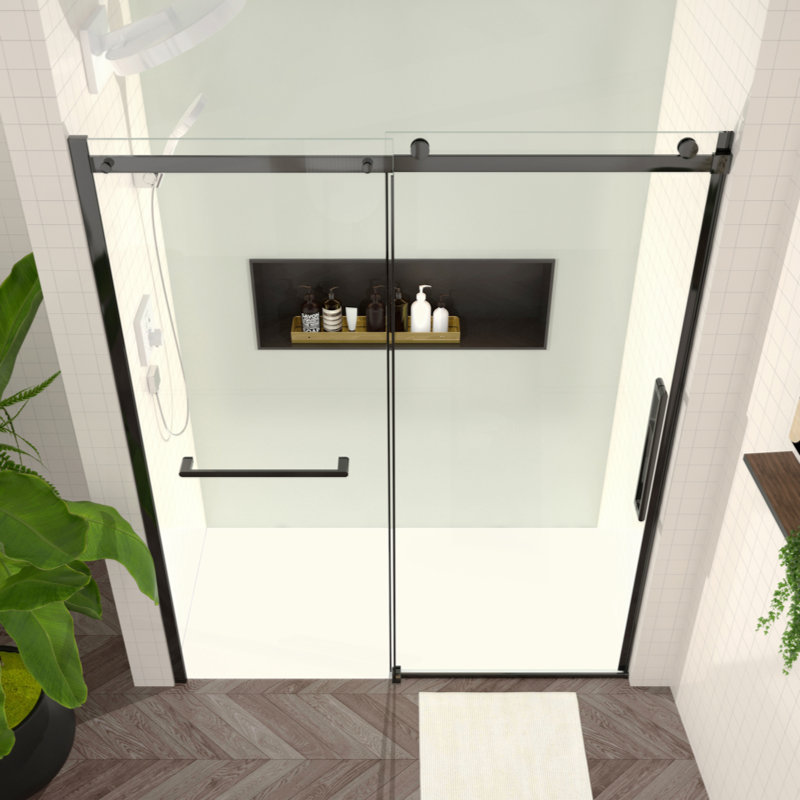 56-60"W X 76"H Sliding Shower Door, Frameless Glass Shower Door With Hardware, Towel Bar And Handle,Drop Shipping Available