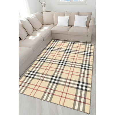 Tapis décoratif moderne à motif géométrique rayé beige