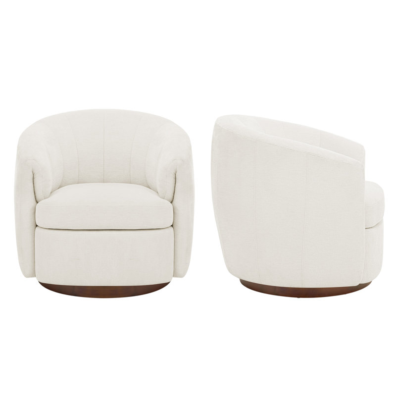 Seraphina 34.6"W Swivel Barrel Chair, Beige