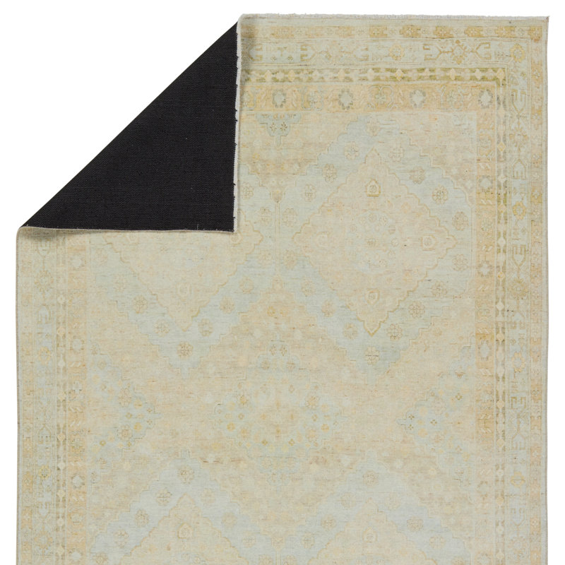 Tapis rayé fabriqué à la main en bleu / vert Yukiye, Rectangle 4 pi x 6 pi