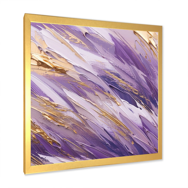 Mauve et or, abstrait dynamique II - art mural abstrait, Cadre doré simple, H 24 po x l 24 po x P 1 po