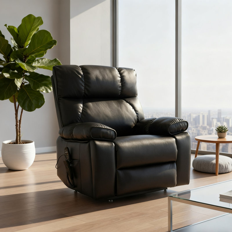 Fauteuil inclinable à deux moteurs avec chauffage et massage, capacité de 350 lb, porte-gobelets cachés et télécommande, Noir