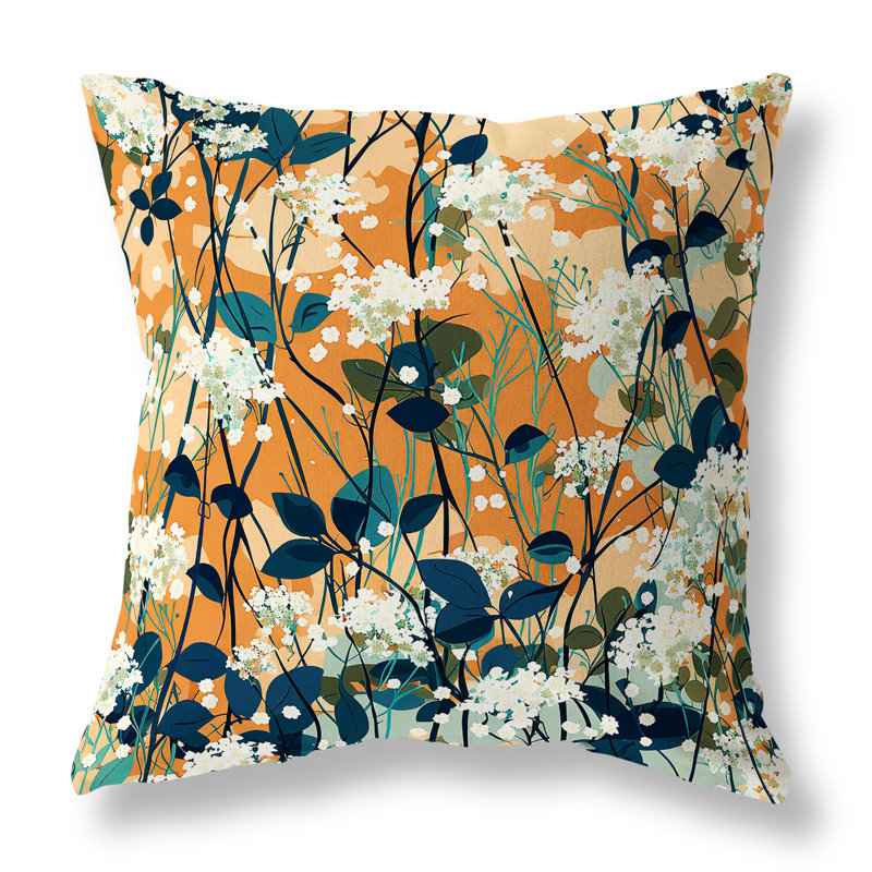 Ink and Leaf Indoor/Outdoor Square Throw Pillow, Blue/Orange, 18"H x 18"W