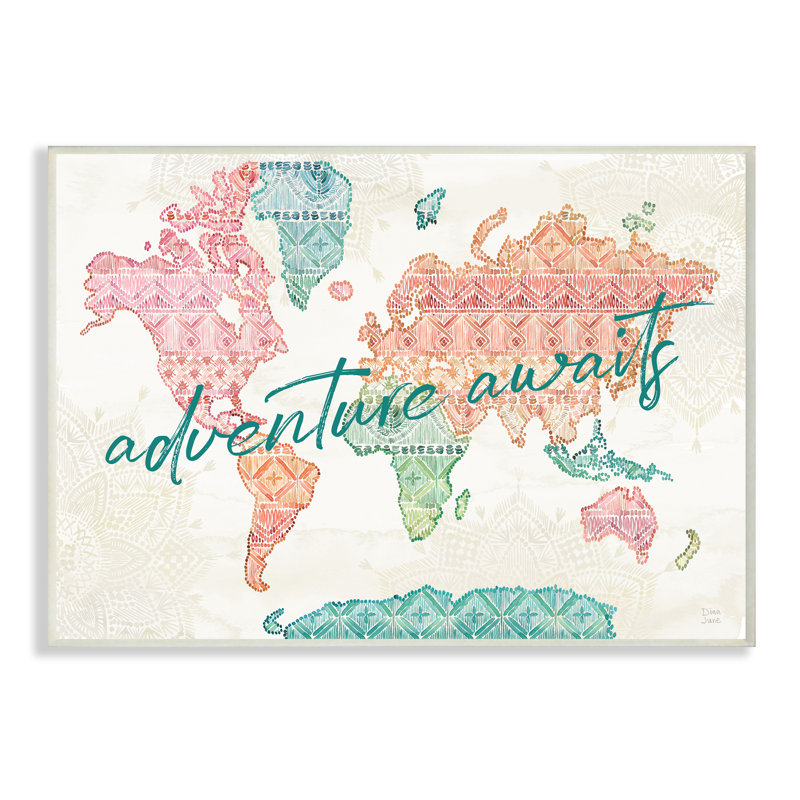 «Adventure Awaits Expression Macrame» Carte du monde, H 10 po x l 15 po, Plaque murale
