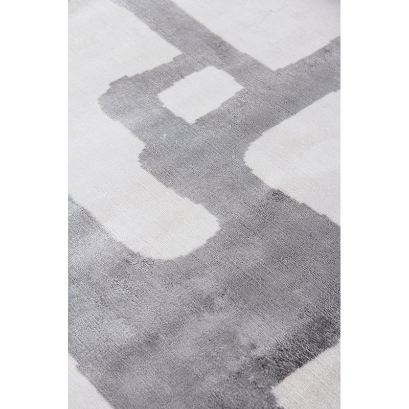 Koda Geometric Hand-Loomed Synthetic Ivory/Silver Area Rug, Rectangle 10' x 14'