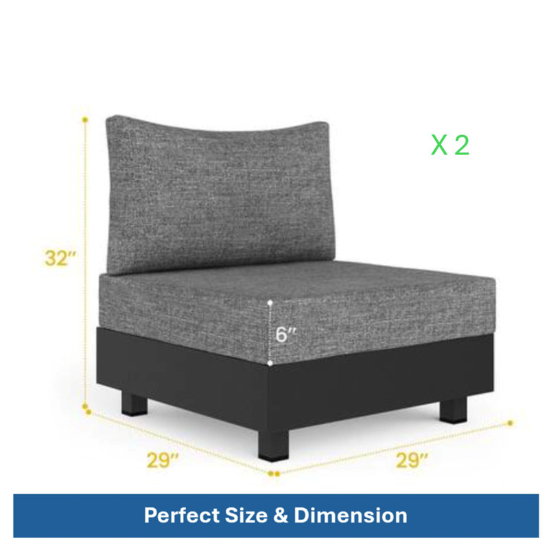 Ensemble de chaises modulaires en aluminium sans accoudoirs 2 pièces pour balcon de piscine, L 32 po x l 30 po x H 27 po, 2 pièces, fabrication durable