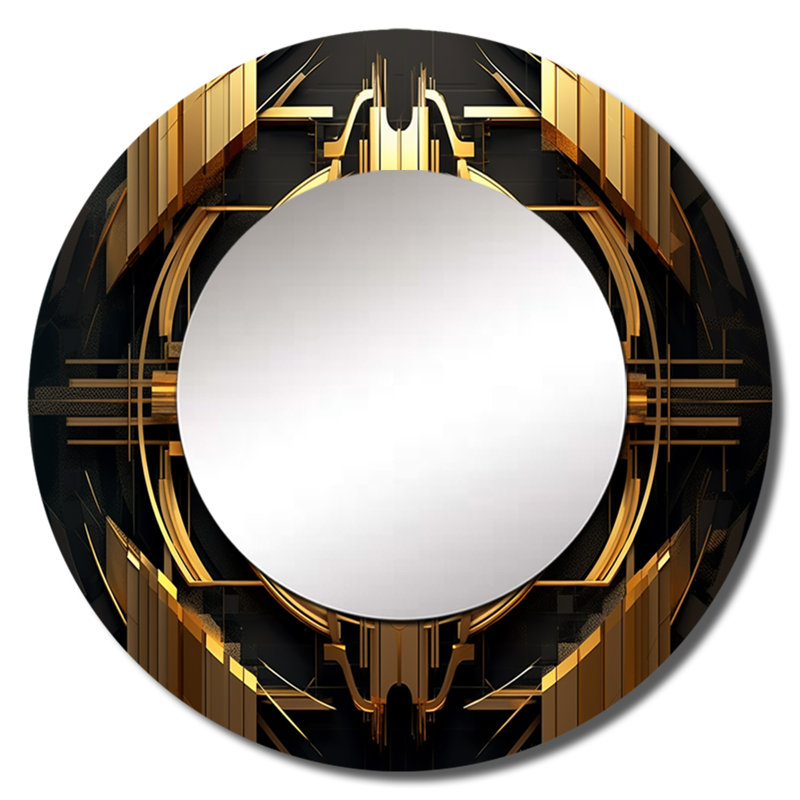 Gold And Black Cubist Visions I - Cubism Round Mirror Wall Decor, 36" x 36"