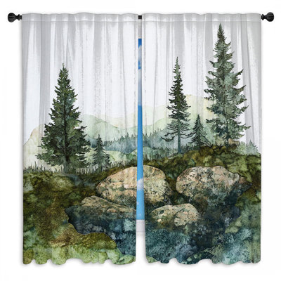 Mountain Forest Landscape Window Curtains Nature Sheer & Room Darkening - 2 Panels
