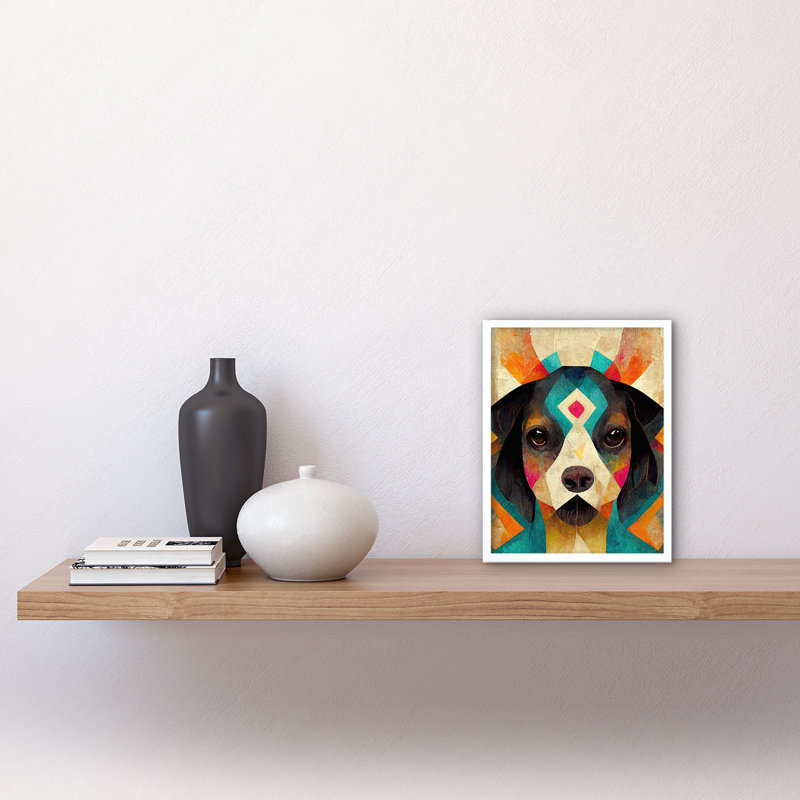 Boho Abstract Modern Shaman Guru Dog - Print, 25.9cm H x 20.6cm W x 1.5cm D, White Framed Paper