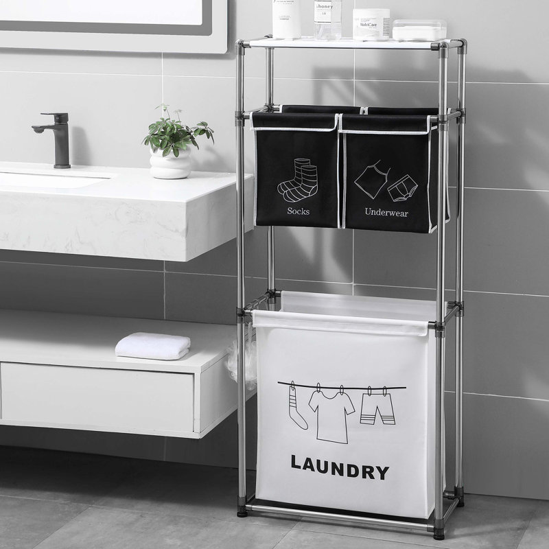 Panier à linge trieur de linge à 3 niveaux avec 4 sacs amovibles pour organiser les vêtements