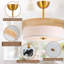 Plafonnier semi-encastré, luminaire doré de 13 po, garniture en bois naturel avec abat-jour en tissu blanc crème, luminaire encastré moderne pour chambre à coucher, couloir, cuisine