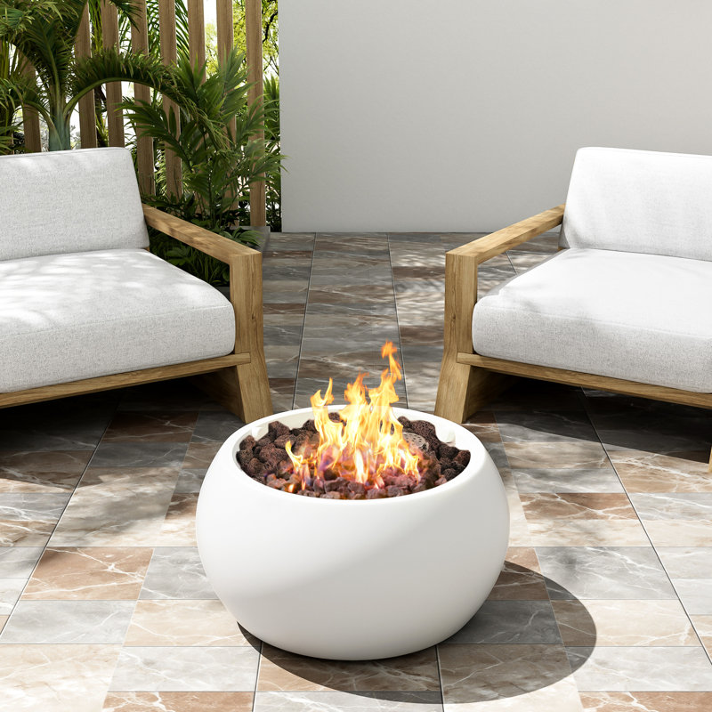 40000Btu Foyer d'extérieur au propane blanc de style rond Matériau de style oxyde de magnésium à chaleur réglable et résistant aux intempéries sans assemblage 22 x 22 x 12 po Dimensions 45 lb Forme classique