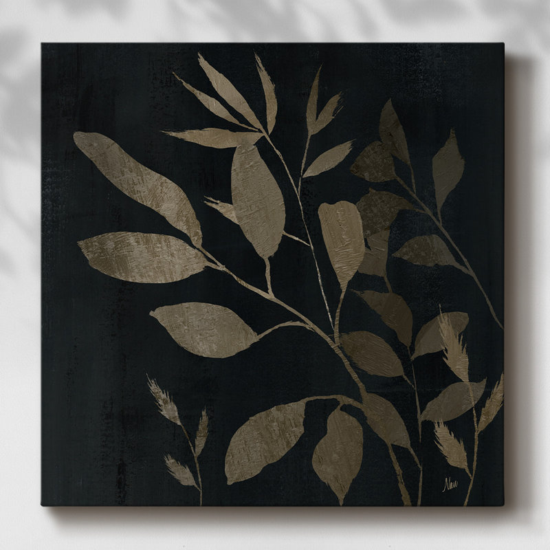Noir et feuilles naturelles II sur toile, H 40 po x l 40 po x P 1,5 po