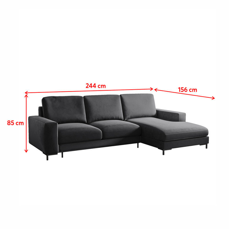 Benites 3 Seater Sofa Bed, Dark Grey, Right Hand Facing