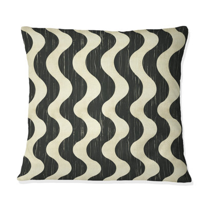 Coussin beige Mid-Century Wave Lines III - Mid-Century