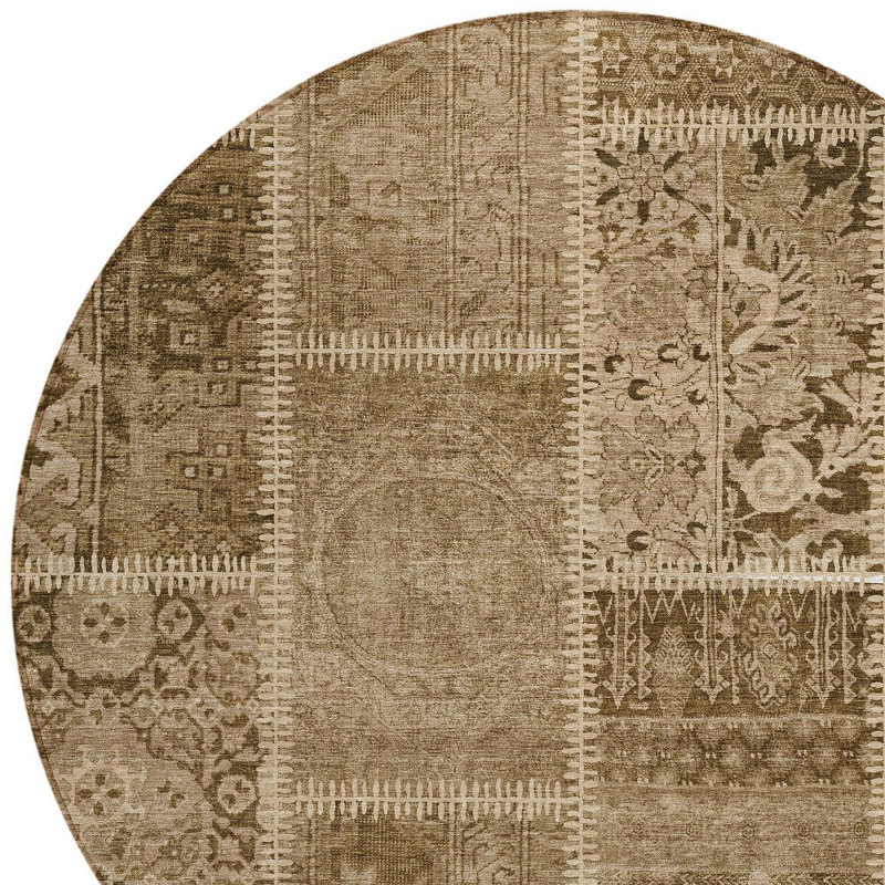 Tapis rond 8 po brun et beige