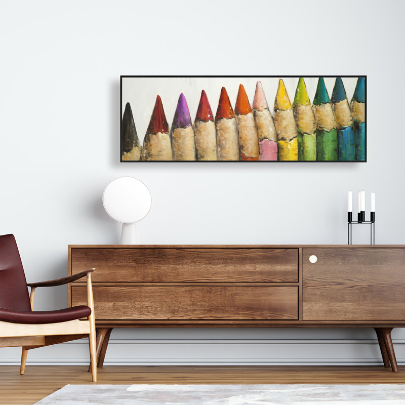 Color Pencils Standing - Red Framed Canvas for Home Decor