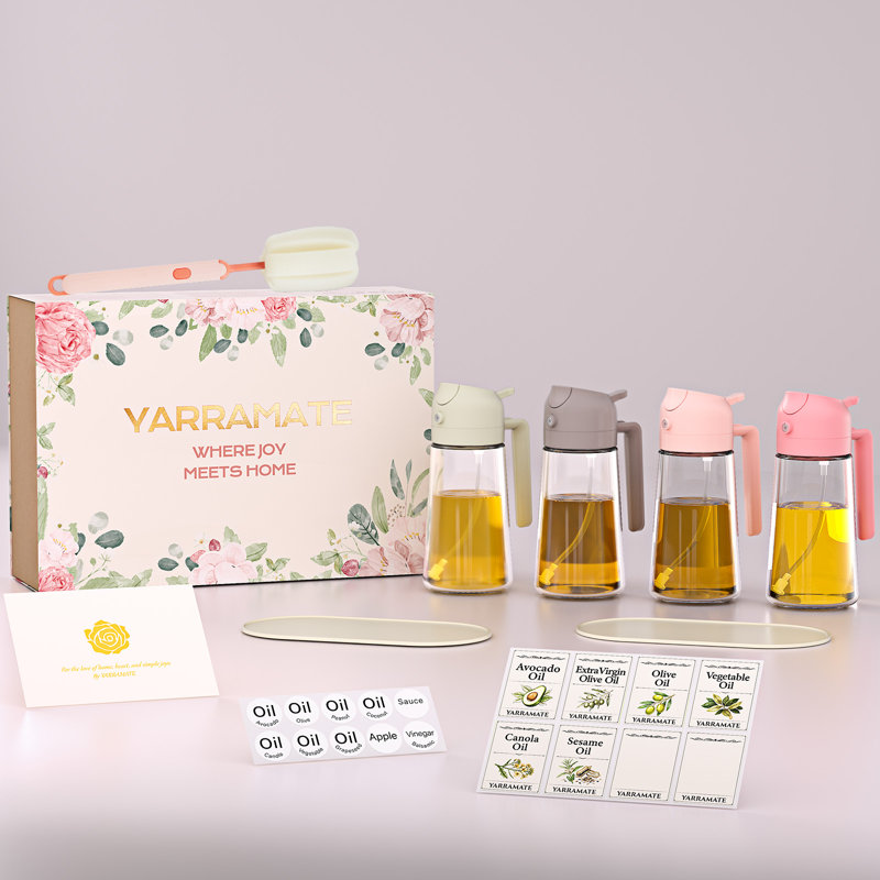  Ensemble de 4 vaporisateurs à huile en verre transparent avec boîte-cadeau rose, 16 oz