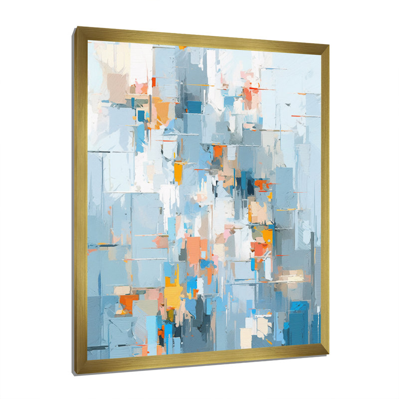 «Gray Orange Interlocking Perspectives IV», reproduction sur toile, Cadre doré à une seule photo