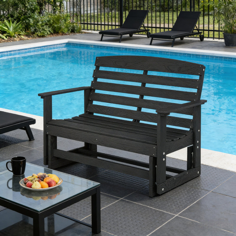 Comfortable Outdoor Loveseat Patio Glider Bench with HDPE Frame for Relaxing and Enjoying the Outdoors, Black