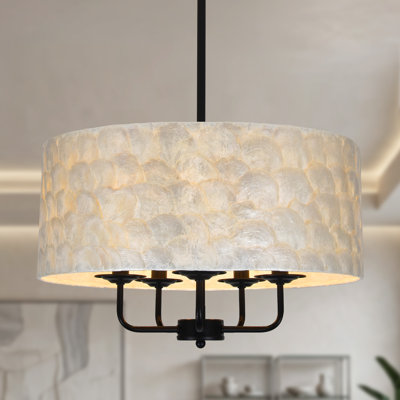 19.7" 5 - Light Dimmable Natural Capiz Shell Drum Chandelier