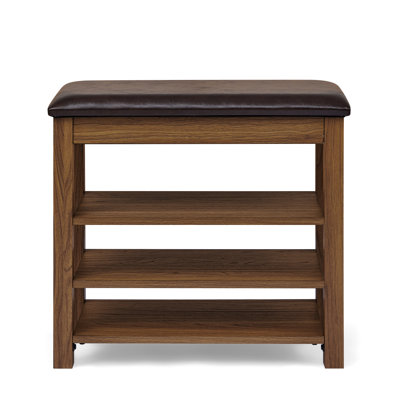 Comfortable Height-Adjustable Stool, Brown Rubberwood, Leather, Storage Space And Practical Bench, Adjustable Height, Three Layers Of Ventilation