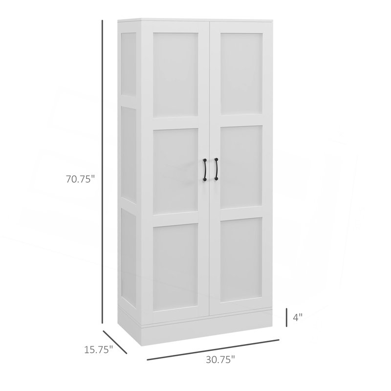 Armoire de rangement de 71 po de hauteur avec tablettes de rangement mobiles, armoire de style moderne avec portes à fermeture douce, blanc
