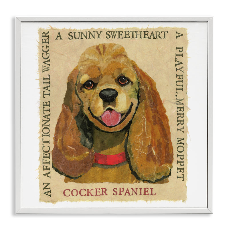 «Fun Cocker Spaniel», art de la giclée encadrée par Sangita Bachelet, Estampe numérique encadrée blanc bord de mer