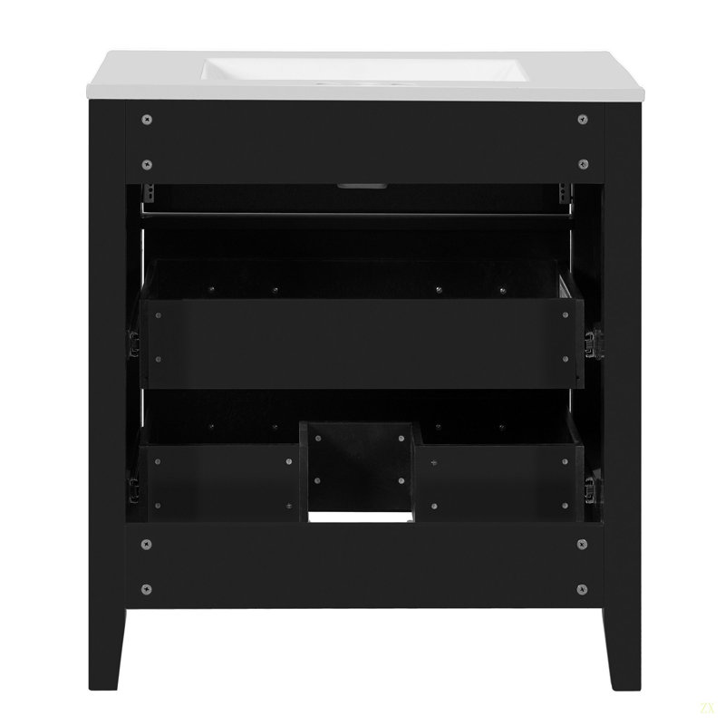 30'' Bathroom Vanity With Ceramic Sink Combofree Standing Single Vanity Set With 3 Drawerssolid Wood Frame Bathroom Storage Cabinet