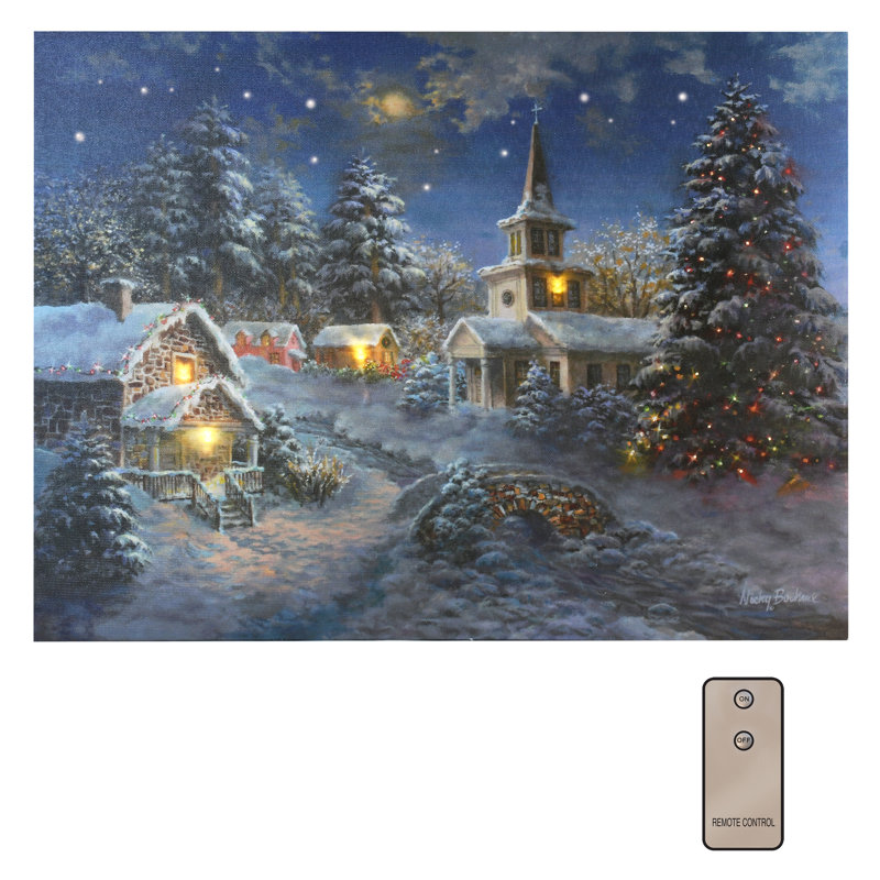Art mural à piles avec éclairage - Village d'hiver
